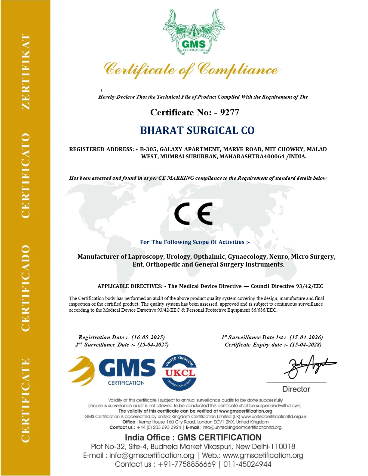 CE Certificate of Compliance - Bharat Surgical Co.