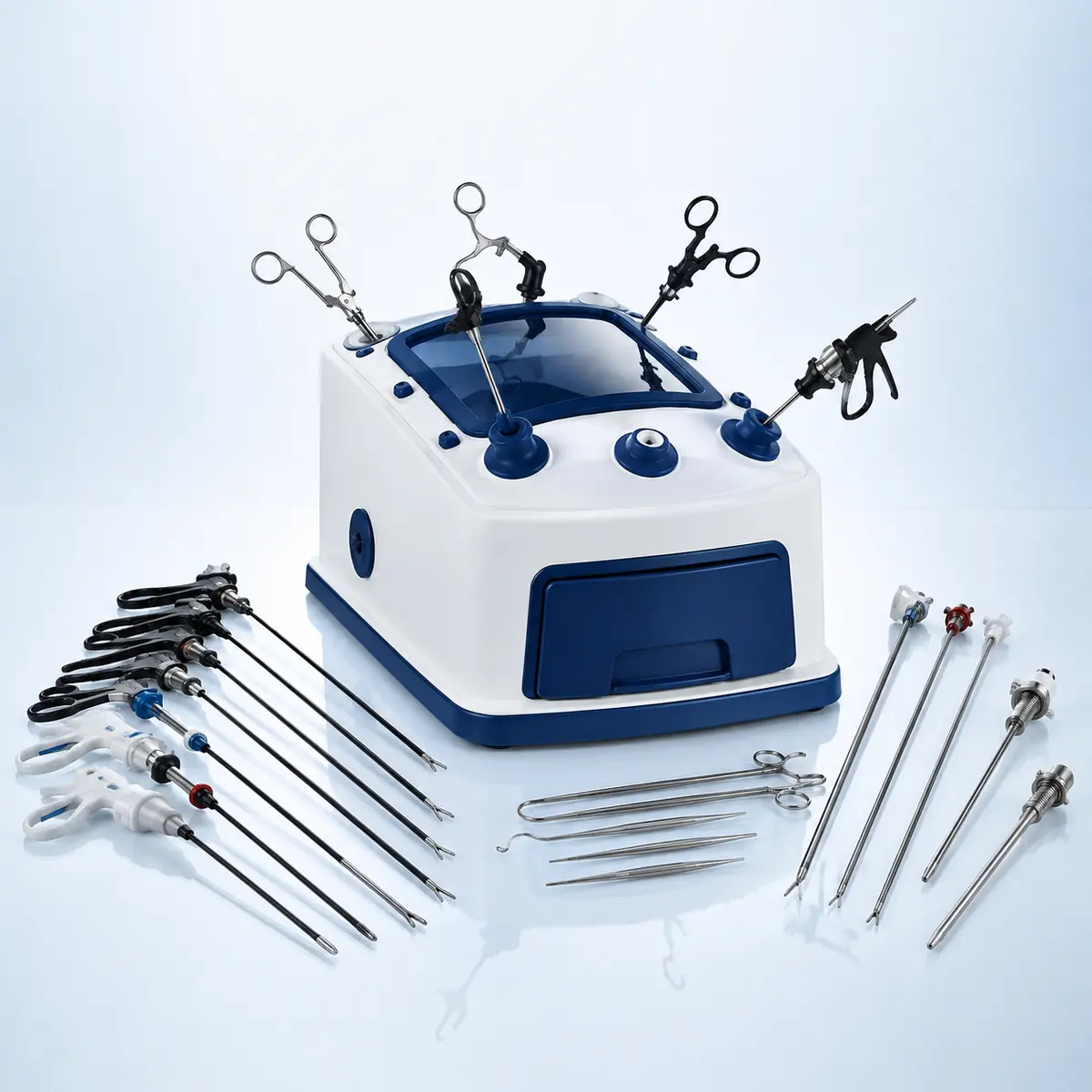 Gynecology Instruments surgical instrument on a clean clinical blue background