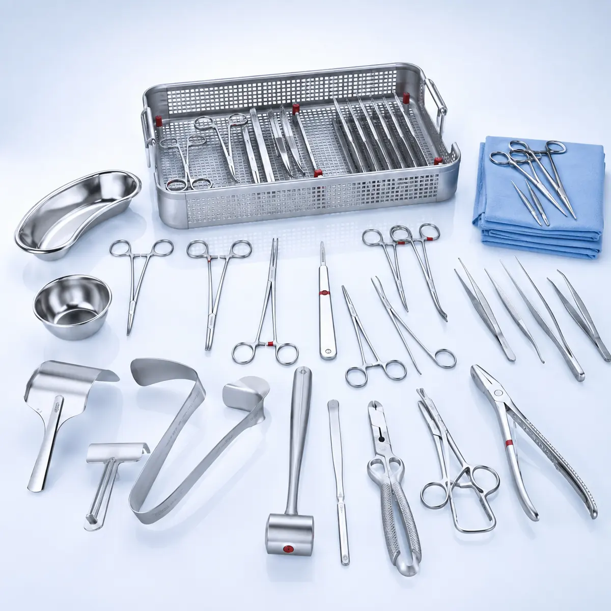 General Surgery Instruments surgical instrument on a clean clinical blue background