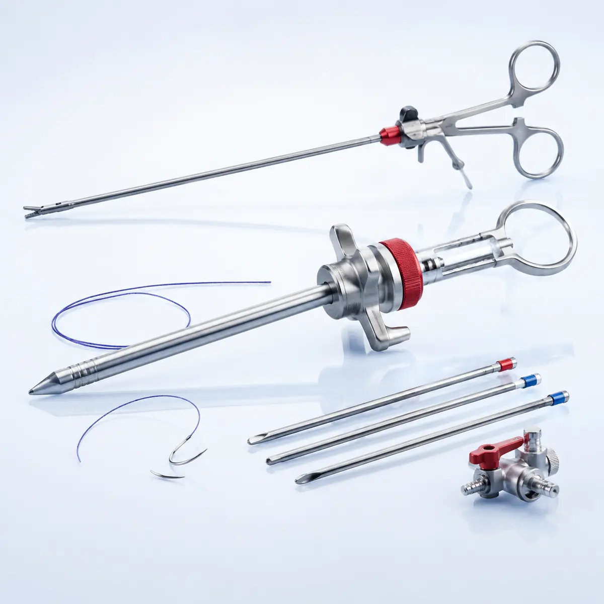 Port Closure Needle surgical instrument on a clean clinical blue background