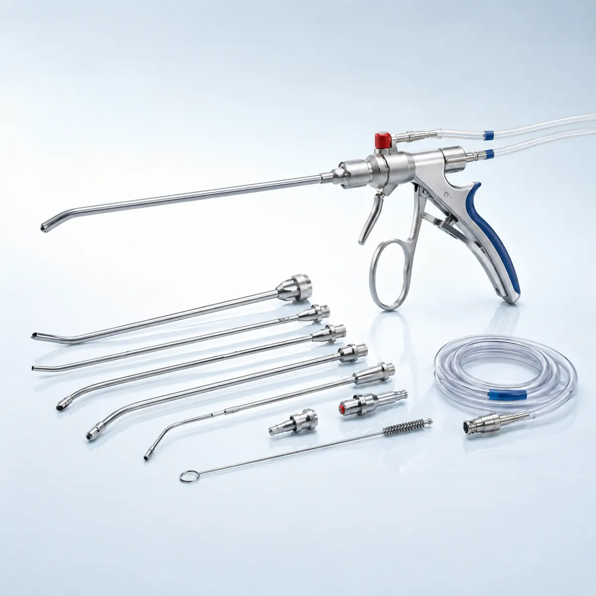 Suction Irrigation Instruments surgical instrument on a clean clinical blue background