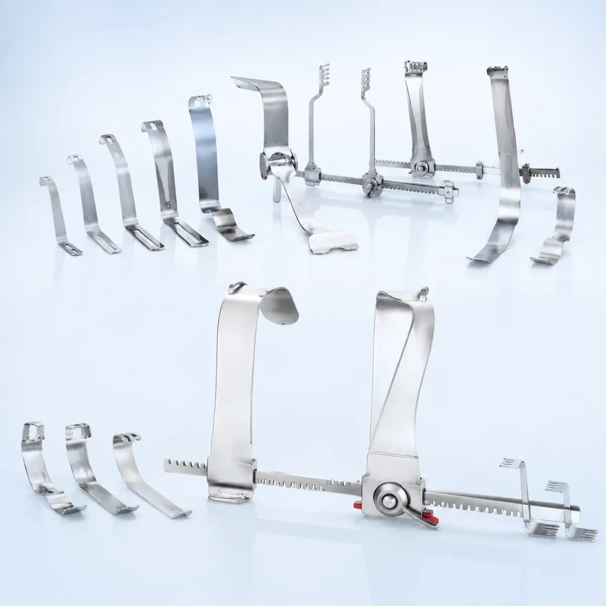 Surgical Retractors surgical instrument on a clean clinical blue background