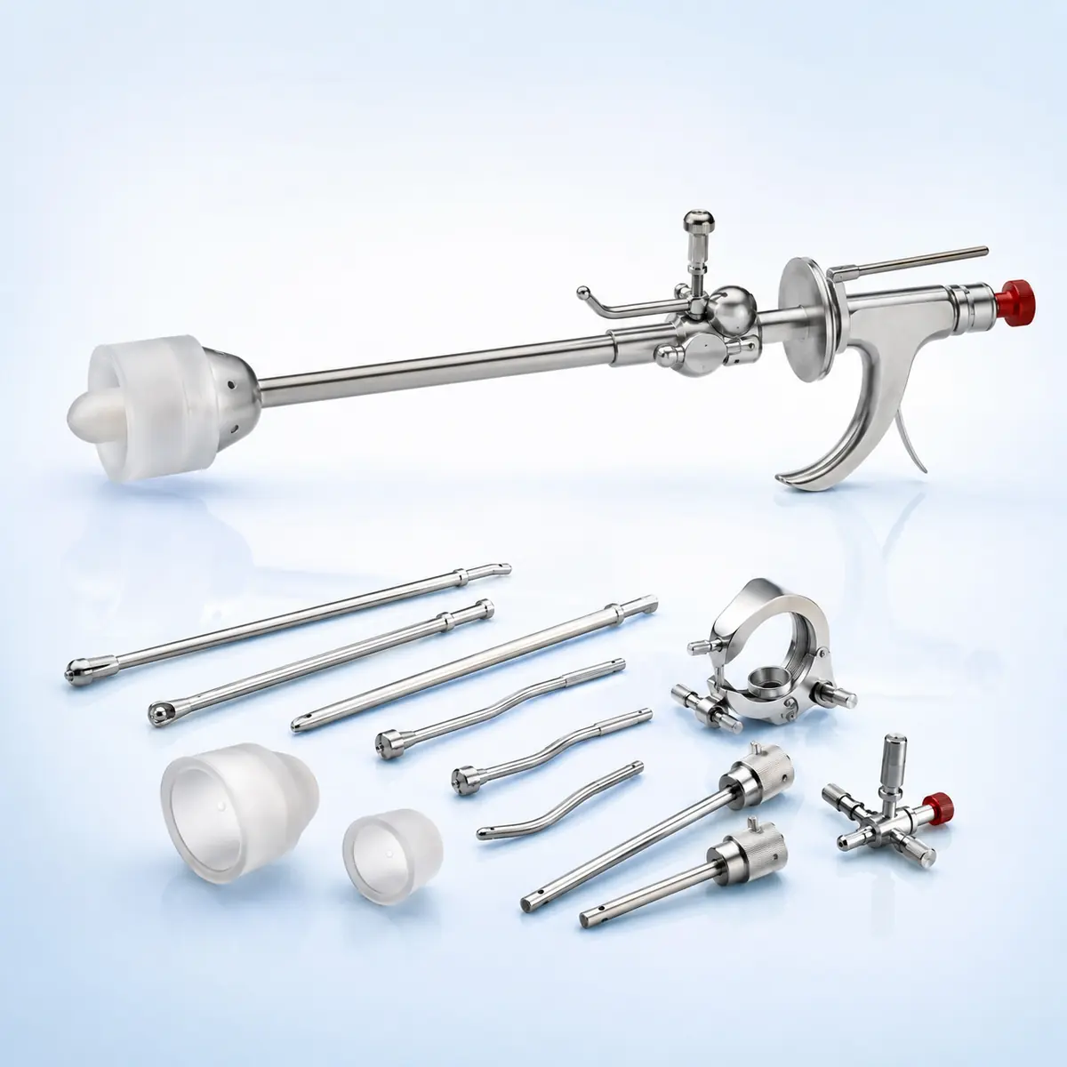 Uterine Manipulators surgical instrument on a clean clinical blue background